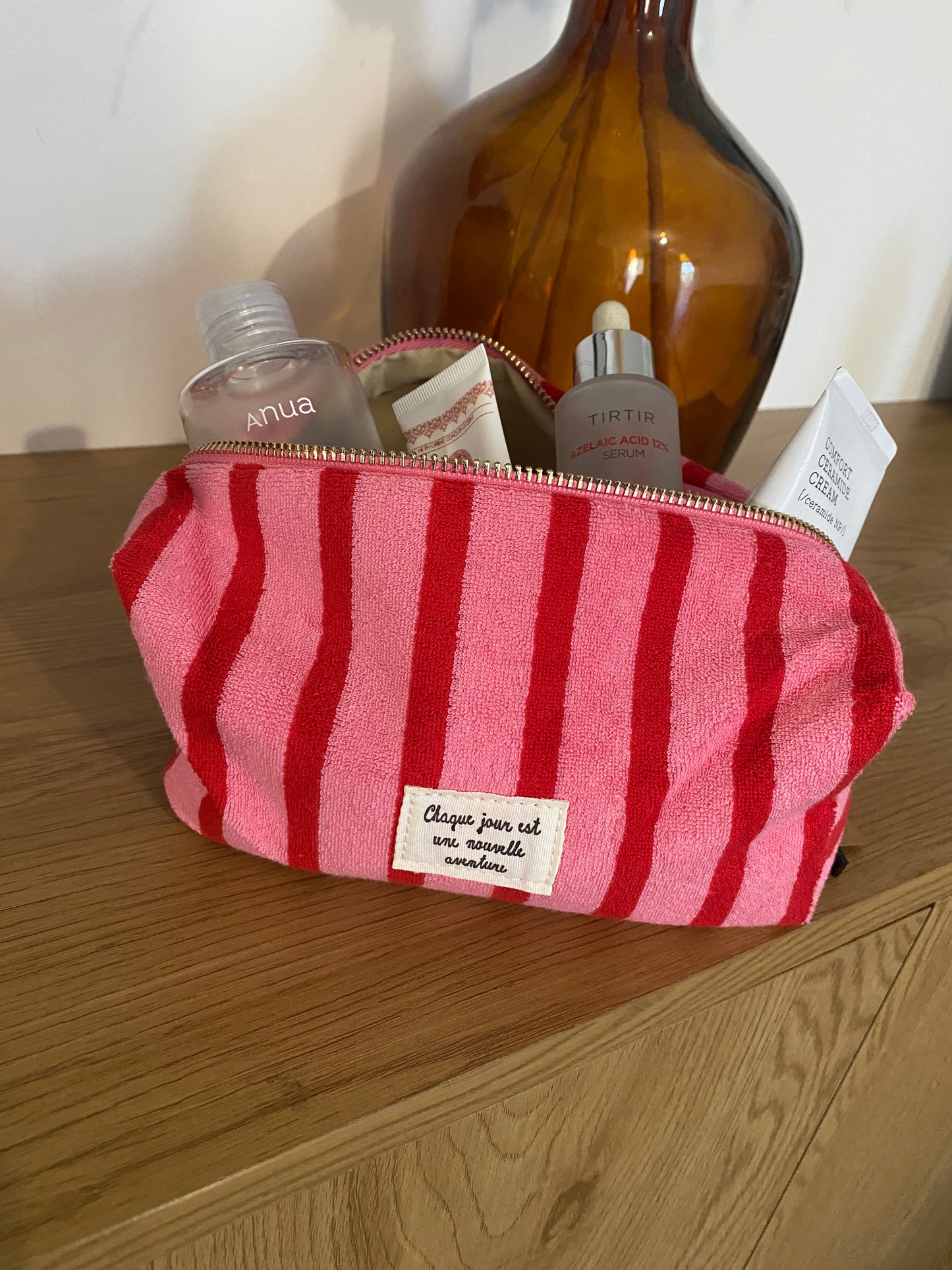 Trousse de toilette rayée rose