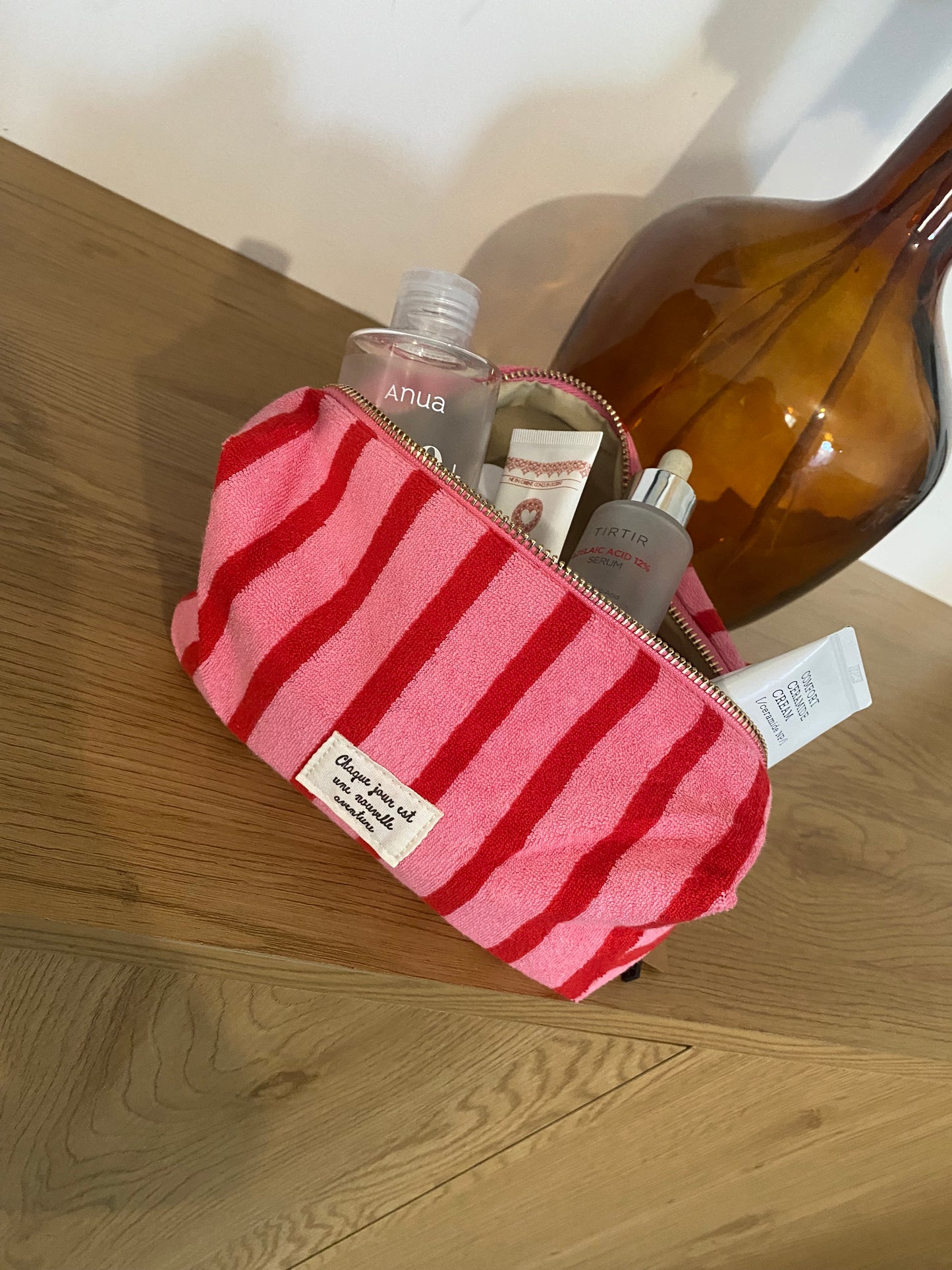 Trousse de toilette rayée rose